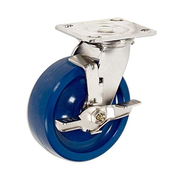 6" Stainless Steel Swivel Caster W/ Brake, Blue Solid Poly Wheel,